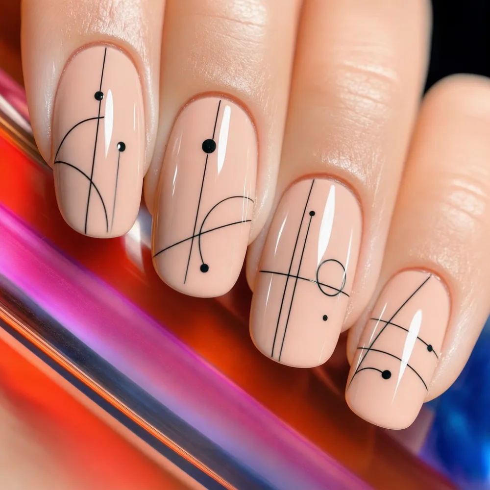 Minimalist line-art nail design close-up at Gilded Petal Nail Studio